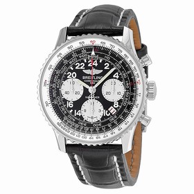 Breitling Navitimer Cosmonaute Black Dial Crocoile Leather Men's Watch AB021012-BB59BKCT