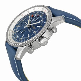 Breitling Navitimer World Automatic Chronograph Blue Dial Blue Leather Men's Watch A2432212-C651BLLD