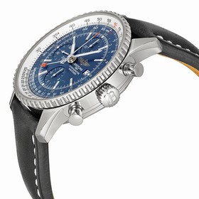 Breitling Navitimer World Chronograph Blue Dial Black Leather Men's Watch A2432212-C651BKLD