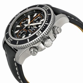 Breitling Superocean Chronograph II Automatic Black Dial Black Leather Men's Watch A1334102-ba85bklt
