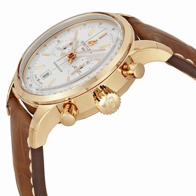 Breitling Transocean Chronograph 38 Silver Dial 18kt Rose Gold Leather Men's Watch R4131012-G758BRCT