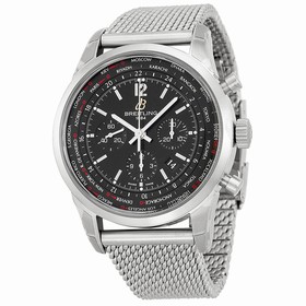 Breitling Transocean Chronograph Unitime Black Dial Steel Men's Watch AB0510U6-BC26SS.