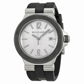 Bvlgari Diagono Silver Dial Black Rubber Men's Watch DG42C6SCVD