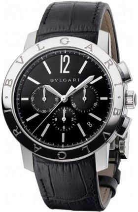 Bvlgari Bvlgari Black Dial Black Alligator Leather Strap Chronograph Men's Watch 102043