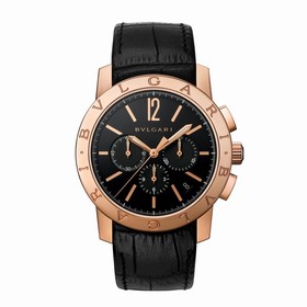 Bvlgari Bvlgari Black Dial Black Alligator Leather Strap Chronograph Men's Watch 102044