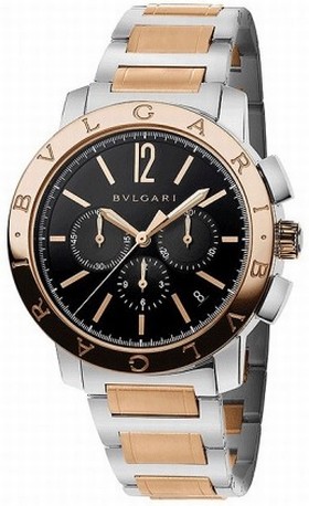 Bvlgari Bvlgari Black Dial Stainless Steel & 18kt Pink Gold Chronograph Men's Watch 102140