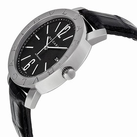 Bvlgari Bvlgari Black Dial Stainless Steel Black Leather Men's Watch 101380