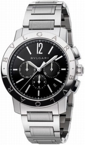 Bvlgari Bvlgari Black Dial Stainless Steel Chronograph Men's Watch 102045