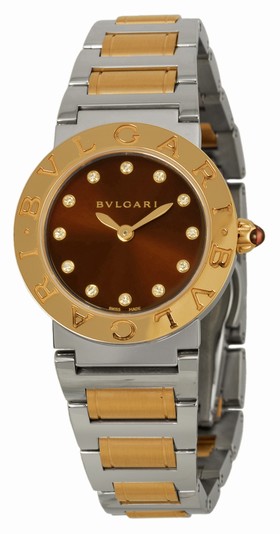 Bvlgari Bvlgari Brown Dial Steel and 18kt Rose Gold Diamond Ladies Watch BBL26C11SPG-12