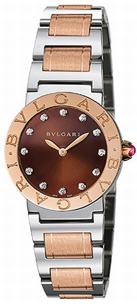 Bvlgari BVLGARI Brown Lacquered Diamond Dial Stainless Steel & 18k Pink Gold 26mm Ladies Watch 102155