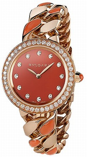 Bvlgari BVLGARI Carnelian Stone Diamond Dial Quartz Ladies Watch 102170