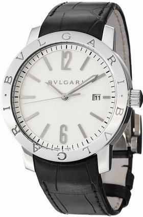 Bvlgari Bvlgari Off White Dial Black Alligator Leather Strap Automatic Men's Watch 102056