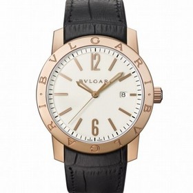 Bvlgari Bvlgari Off White Dial Black Alligator Leather Strap Men's Watch 101869