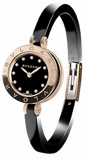 Bvlgari B.zero1 Black Lacquered Dial Black Ceramic Bangle Bracelet Ladies Watch 102087