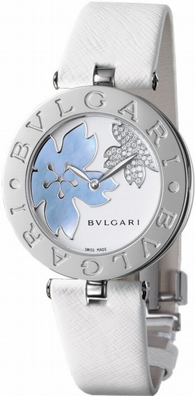 Bvlgari B.zero1 White Flower Motif Dial White Leather Strap Ladies Watch 101900