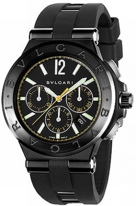 Bvlgari Diagono Black Dial Stainless Steel & Rubber Chronograph Men's Watch 102161