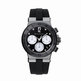 Bvlgari Diagono Black Lacquered Diamond Dial Chronograph Ladies Watch 102049