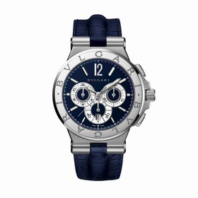 Bvlgari Diagono Blue Dial Blue Alligator Leather Chronograph Men's Watch 102060