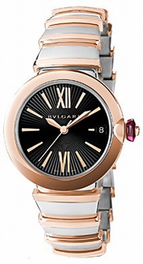 Bvlgari LVCEA Black Opaline Dial Stainless Steel & 18k Pink Gold Ladies Watch 102192102192