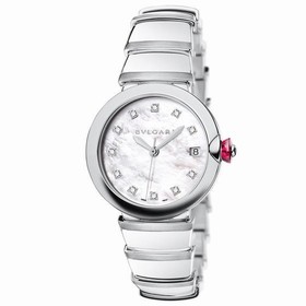 Bvlgari Lvcea Mother of Pearl Diamond Stainless Steel Automatic Ladies Watch 102382