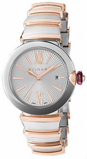 Bvlgari LVCEA Silver Opaline Dial 18k Pink Gold and Steel Automatic Ladies Watch 102197