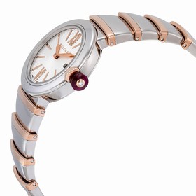 Bvlgari LVCEA Silver Opaline Dial 18k Pink Gold and Steel Ladies Watch 102193