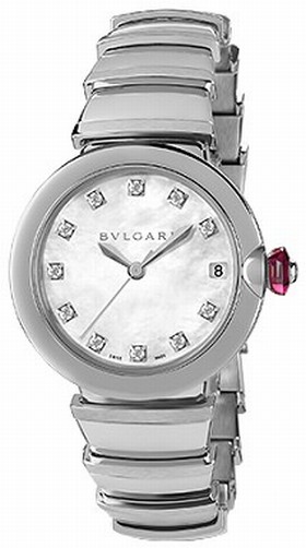 Bvlgari LVCEA White Mother of Pearl Diamond Dial Stainless Steel Automatic Ladies Watch 102199