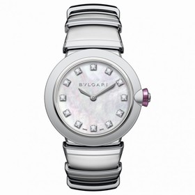 Bvlgari LVCEA White Mother of Pearl Diamond Dial Stainless Steel Ladies Watch 102196