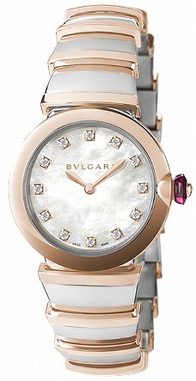 Bvlgari LVCEA White Mother-of-Pearl Diamond Dial Stainless Steel & 18k Pink Gold Ladies Watch 102194