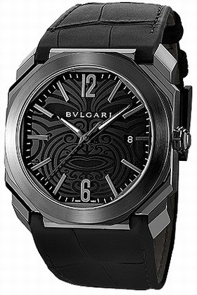 Bvlgari Octo Solotempo Black "Maori tattoo" Patterned Dial Men's Watch 102249