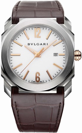 Bvlgari Octo Solotempo White Dial Brown Alligator Leather Men's Watch 102207