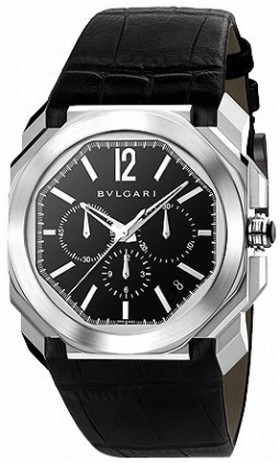 Bvlgari Octo Velocissimo Black Lacquered Polished Dial Chronograph Men's Watch 102103