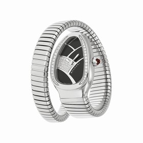 Bvlgari Serpenti Black Dial Stainless Steel Diamond Ladies Watch 101984