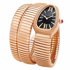Bvlgari Serpenti Black Opaline Dial 18kt Pink Gold Diamond Ladies Watch SPP35BGDG-2T