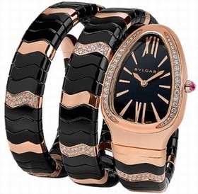 Bvlgari Serpenti Spiga Black Lacquered Dial Quartz Ladies Watch 102128