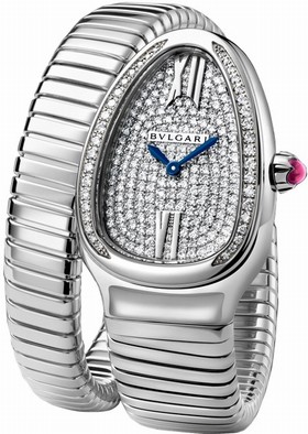 Bvlgari Serpenti Tubogas 18k White Gold Diamond Pave Dial Quartz Ladies Watch 102005