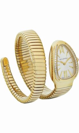 Bvlgari Serpenti Tubogas Silver Opaline Dial 18k Yellow Gold Quartz Ladies Watch 101924