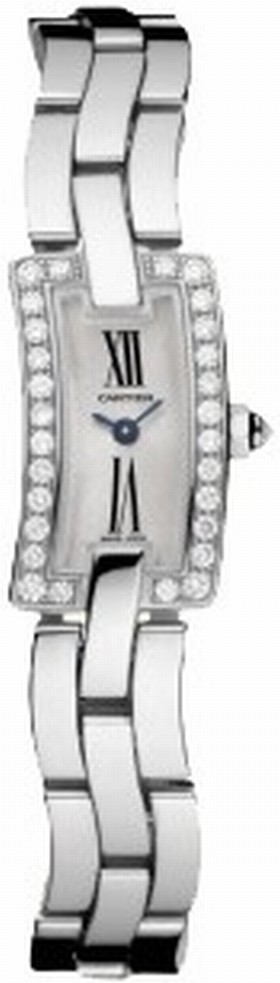 Cartier Ballerine Silver Sunray Dial Polished Solid 18K White Gold Bracelet Ladies Watch WG40033J