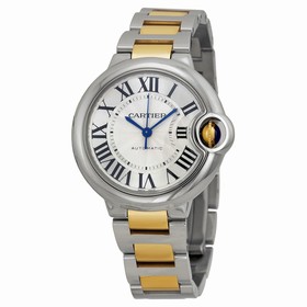 Cartier Ballon Bleu Automatic Silver Dial 18Kt Yellow Gold Ladies Watch W2BB0002