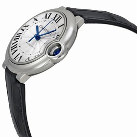 Cartier Ballon Bleu Automatic Silver Dial Stainless Steel Black Leather Ladies Watch W69017Z4