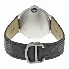 Cartier Ballon Bleu Automatic Silver Dial Stainless Steel Black Leather Ladies Watch W69017Z4