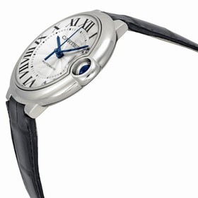 Cartier Ballon Bleu Automatic Silver Dial Stainless Steel Black Leather Men's Watch W69016Z4