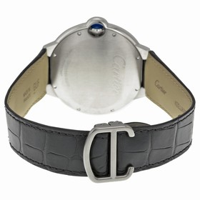 Cartier Ballon Bleu Automatic Silver Dial Stainless Steel Black Leather Men's Watch W69016Z4