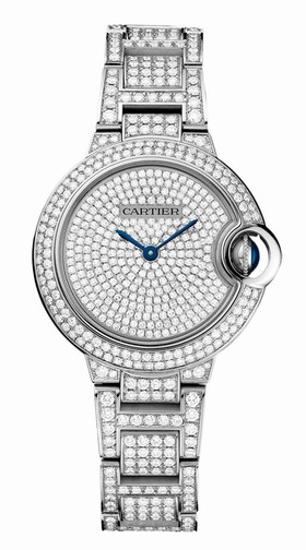 Cartier Ballon Bleu Diamond Pave Dial 18kt White Gold Ladies Watch HPI00562