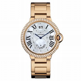 Cartier Ballon Bleu GMT Silver Dial Diamond Bezel Rose Gold Men's Watch WE902019