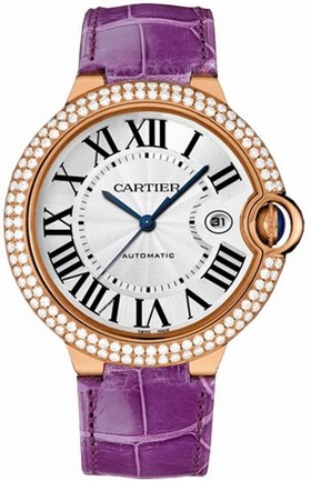Cartier Ballon Bleu Silver Dial 18kt Rose Gold Diamond Bezel Automatic Men's Watch WE900851