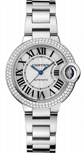 Cartier Ballon Bleu Silver Dial 18kt White Gold Diamond Ladies Watch WE902035