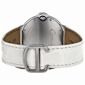 Cartier Ballon Bleu Silver Dial Stainless Steel White Leather Ladies Watch W6920087
