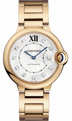 Cartier Ballon Bleu Silver Diamond Dial 18kt Rose Gold Unisex Watch WE902026