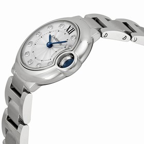 Cartier Ballon Bleu Silver Diamond Dial Stainless Steel Ladies Watch WE902073